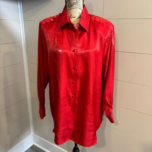 Karen Scott II Vintage Iridescent Red Shiny Button Town Top Blouse 1X